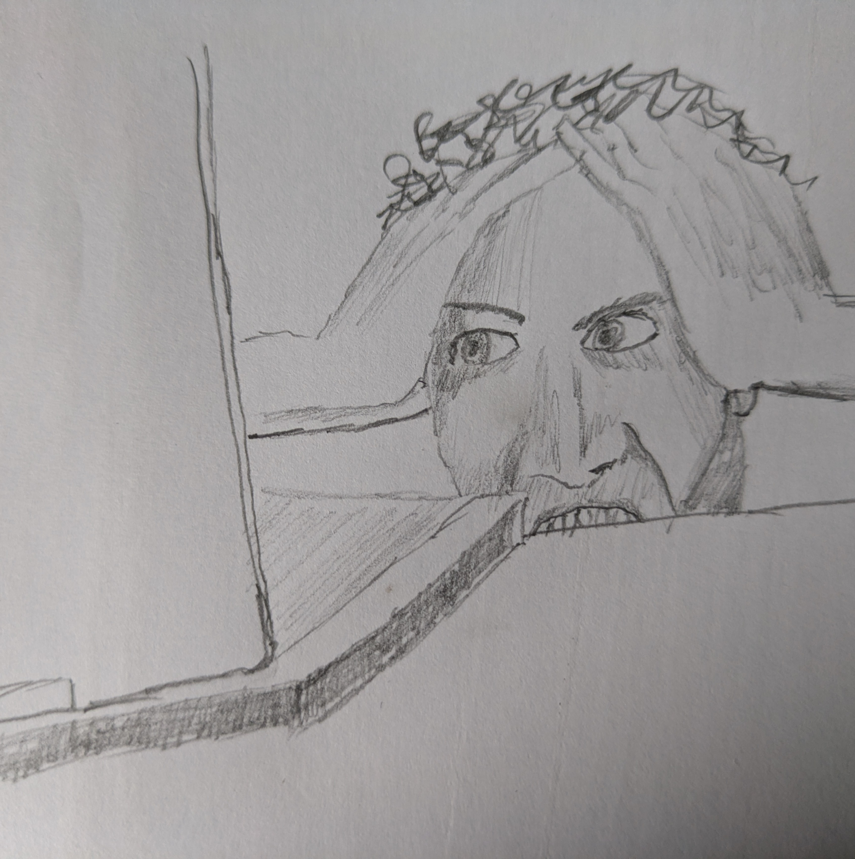 A sketch of a man losing his marbles looking at a laptop screen