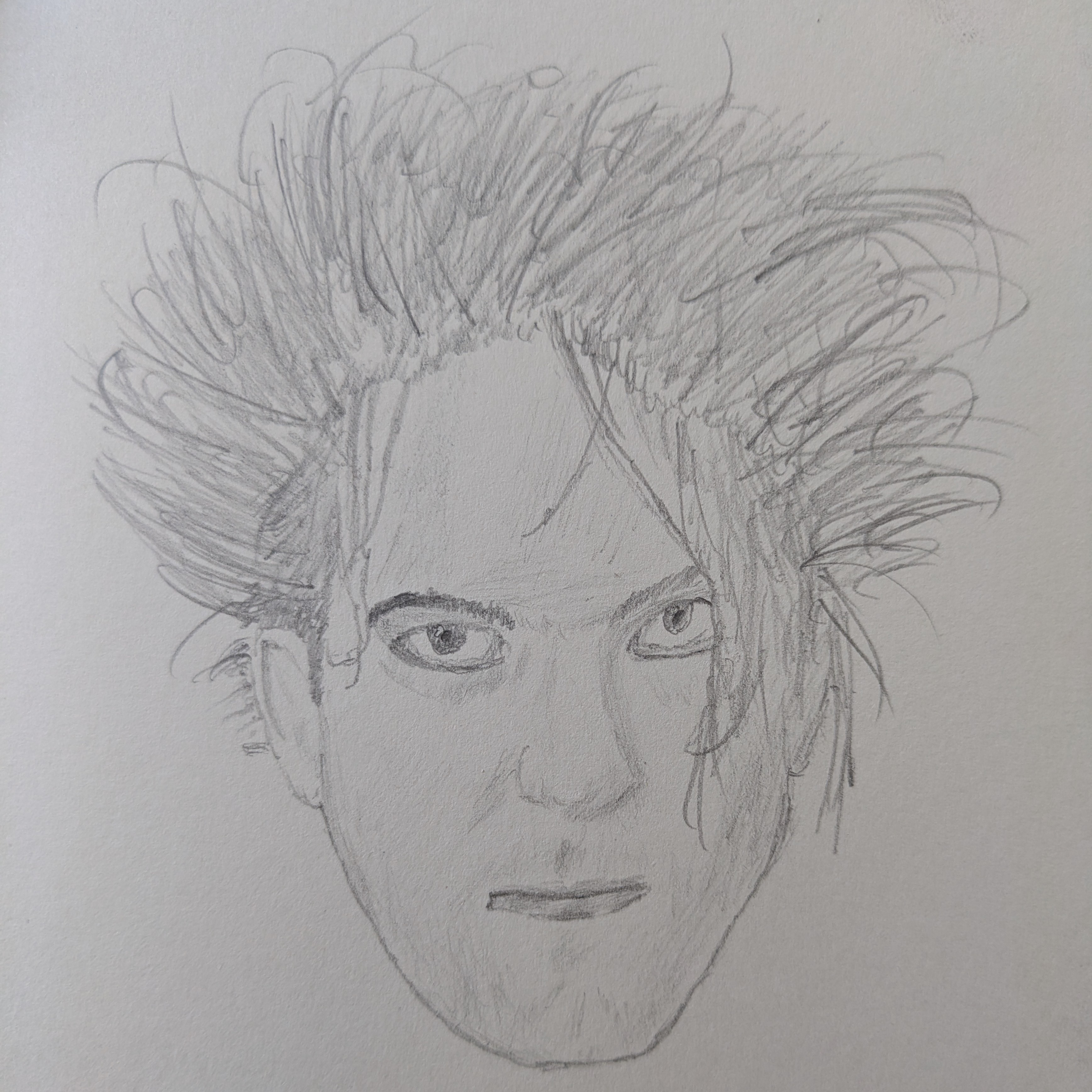 A sketch of Robert Smith, lead singer of The Cure, roughly around the time that the album Wish was released.