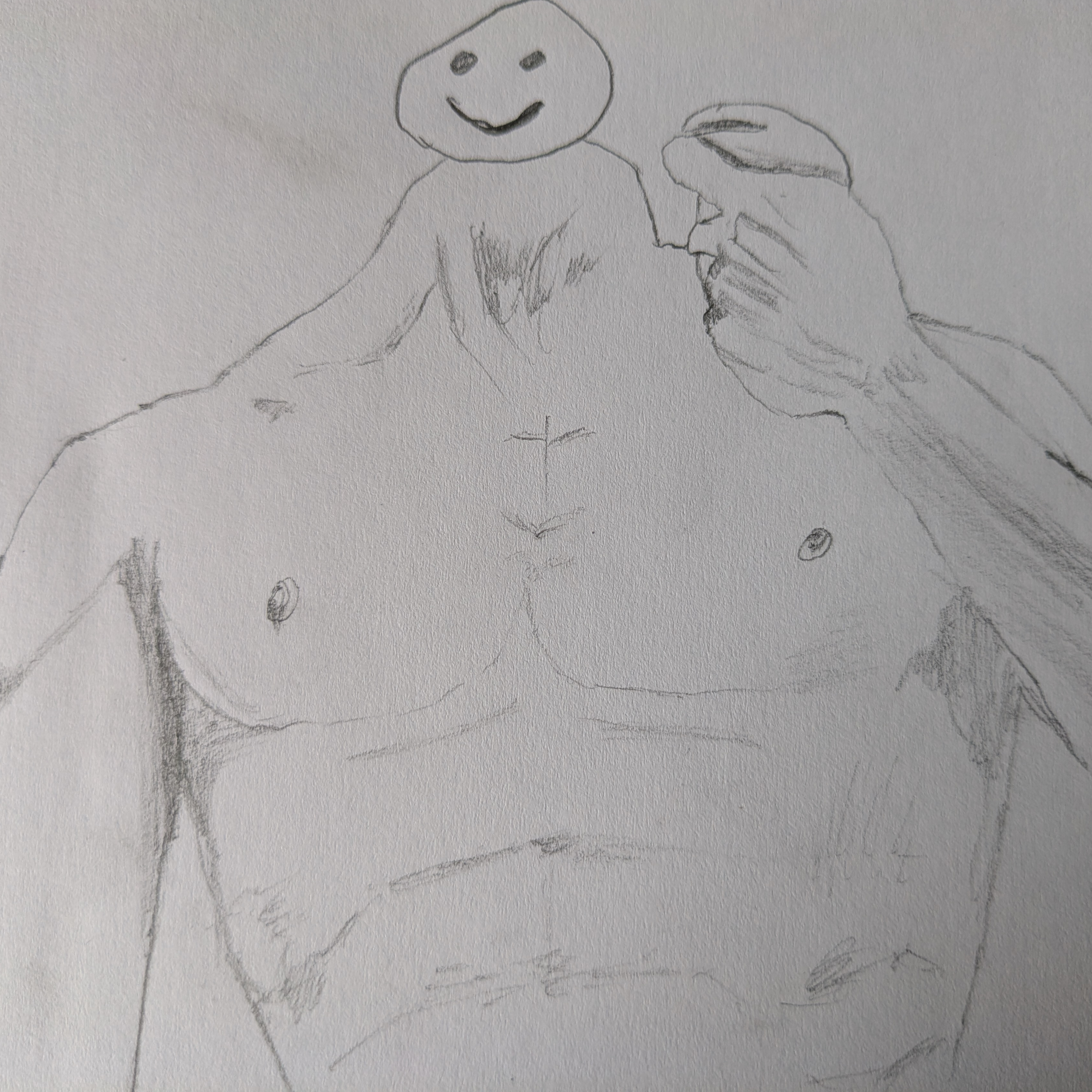 A quick sketch of Michelangelo's David with a stick-man style smiley instead of the head